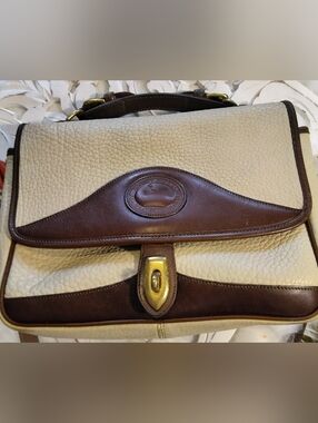 Dooney & Bourke Cream and Brown Leather Crossbody Satchel